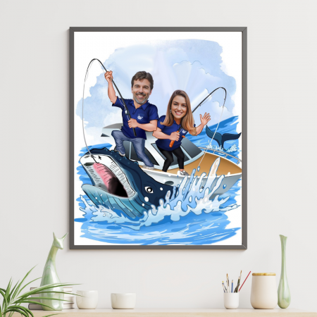 Tablouri Cartoon pentru Cupluri - Tablou personalizat Cartoon Pescar