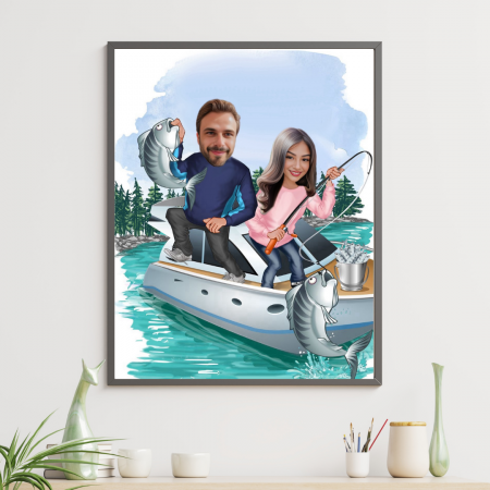 Tablouri Cartoon pentru Cupluri - Tablou personalizat Cartoon Pescar