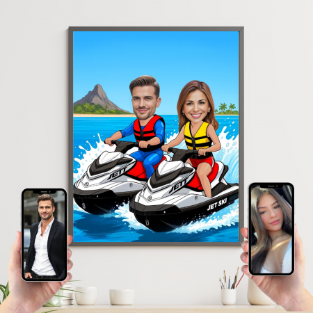 Tablouri Cartoon pentru Cupluri - Tablou personalizat Cartoon Cuplu Jet Ski