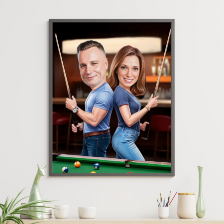 Tablouri Cartoon pentru Cupluri - Tablou personalizat Cartoon Biliard