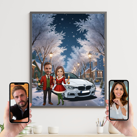 Tablouri Cartoon pentru Cupluri - Tablou personalizat Cartoon Roz