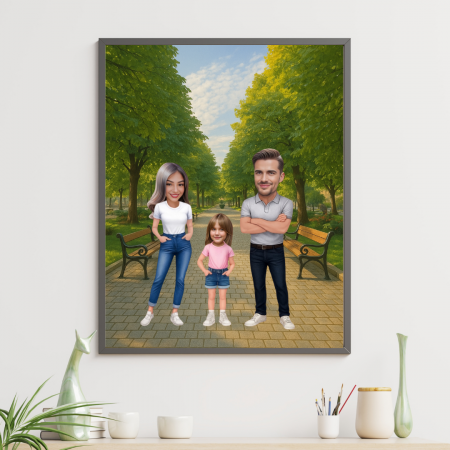 Tablouri Cartoon de Familie - Tablou Personalizat Cartoon de Familie - 3 Persoane