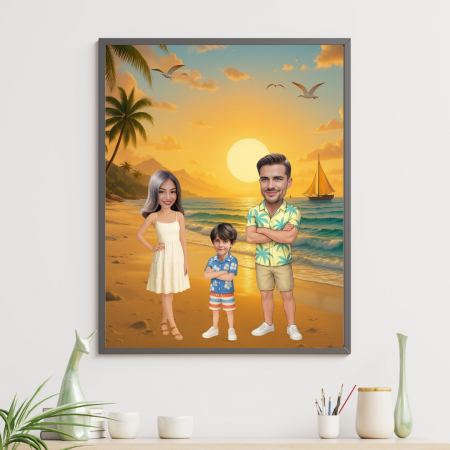Tablouri Cartoon de Familie - Tablou Personalizat Cartoon de Familie - 3 Persoane