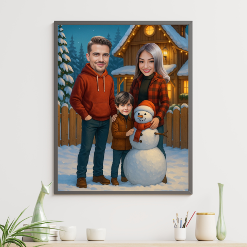 Cadouri de Craciun - Tablou Personalizat Cartoon de Familie de Craciun