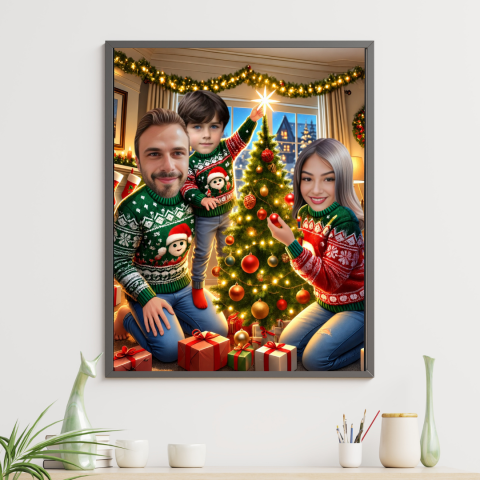 Tablouri Personalizate - Tablou Personalizat Cartoon de Familie de Craciun