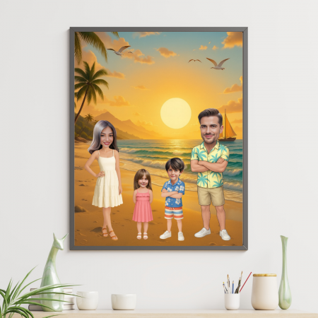 Tablouri Cartoon de Familie - Tablou Personalizat Cartoon de Familie - 3 Persoane