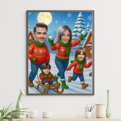 Tablouri Cartoon de Familie - Tablou Personalizat Cartoon de craciun