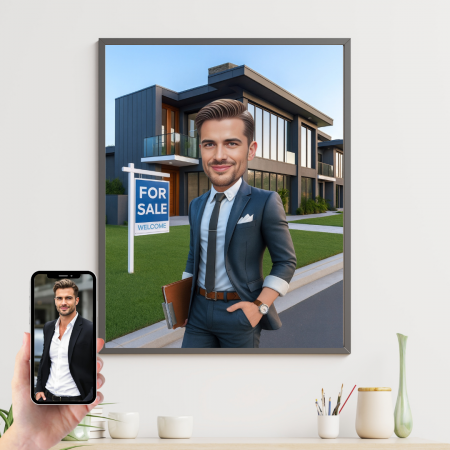 Tablouri Cartoon cu Meserii - Tablou personalizat Cartoon Agent Imobiliar