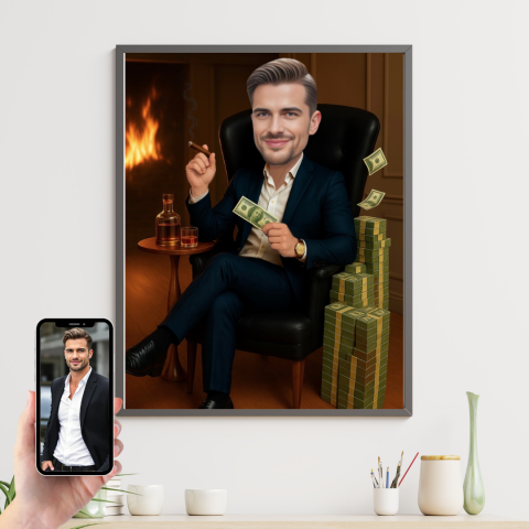 Tablouri Cartoon cu Meserii - Tablou personalizat Cartoon Șeful Banilor