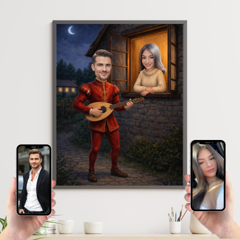 Tablouri personalizate pentru Valentine's Day - Tablou Personalizat Cartoon Serenada Sub Luna