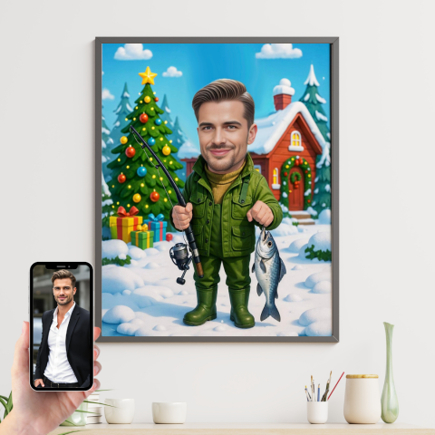 Tablouri Cartoon cu Meserii - Tablou personalizat Cartoon Pescar