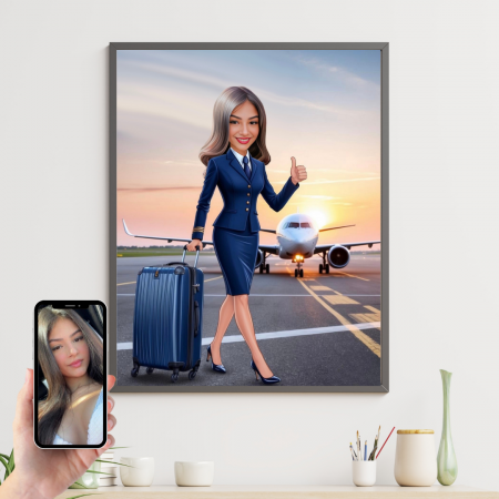 Tablouri Cartoon cu Meserii - Tablou personalizat Cartoon stewardesa