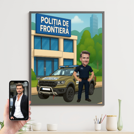 Tablouri Cartoon cu Meserii - Tablou personalizat Cartoon Politist De Frontiera