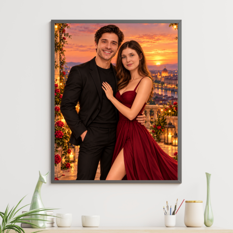 Tablouri personalizate pentru Valentine's Day - Tablou Personalizat Cartoon -  Poveste de iubire la apus