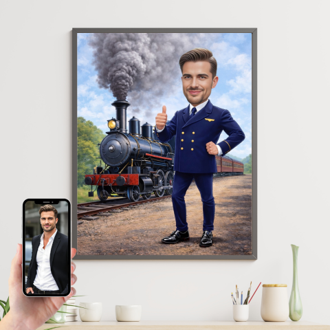 Tablouri Cartoon cu Meserii - Tablou personalizat Cartoon Conductor de Tren