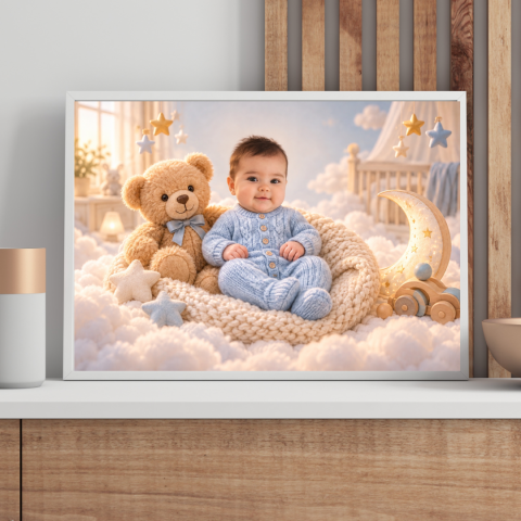Tablouri Cartoon pentru copii - Tablou Personalizat bebe cartoon -  „Printre nori și steluțe”