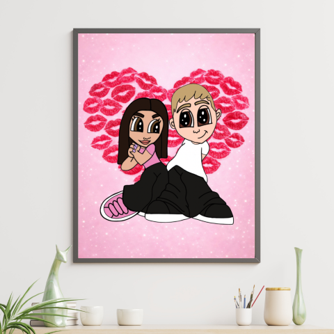 Tablouri personalizate pentru Valentine's Day - Tablou Personalizat Desenat Cartoon de Valentine’s Day