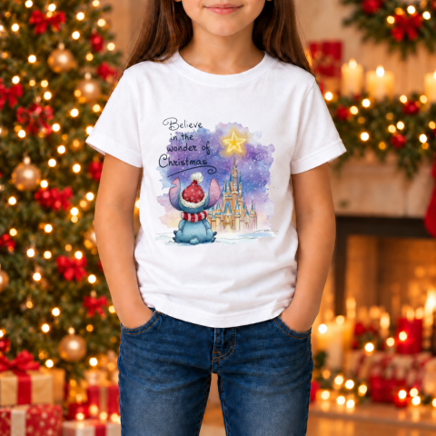 Tricouri Personalizate pentru Copii - Tricou copii Stitch de Crăciun