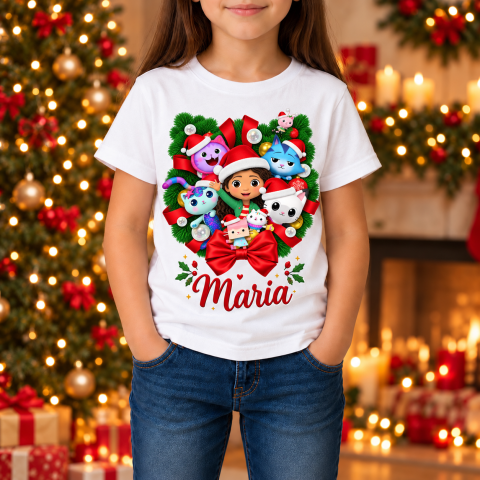 Tricouri Personalizate pentru Copii - Tricou Copii Personalizat cu nume de Crăciun – Gabby’s Dollhouse