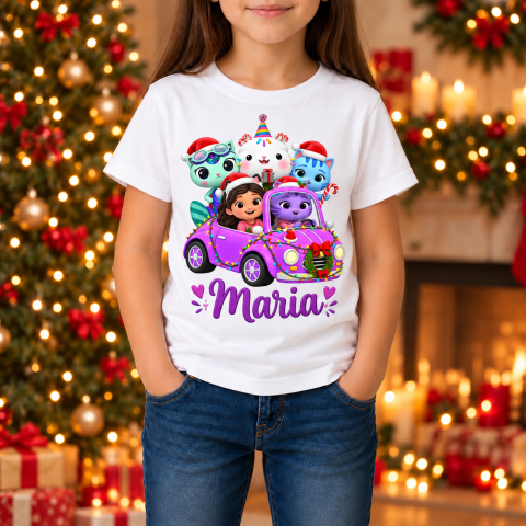 Tricouri Personalizate pentru Copii - Tricou Copii Personalizat cu nume de Crăciun – Gabby’s Dollhouse