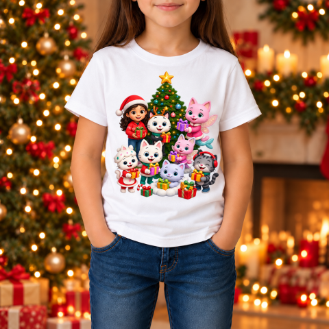 Tricouri Personalizate pentru Copii - Tricou de Crăciun pentru copii – Gabby’s Dollhouse și pisicuțele