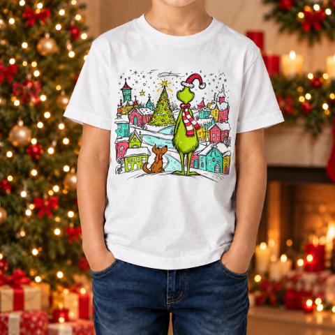 Tricouri Personalizate pentru Copii - Tricou de Crăciun pentru copii cu Grinch
