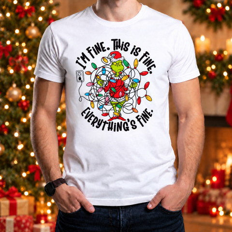 Tricouri Personalizate pentru Adulti - Tricou de Crăciun cu Grinch – „I’m Fine. Everything’s Fine.”