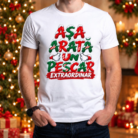 Tricouri Personalizate pentru Adulti - Tricou de Crăciun „Așa arată un pescar extraordinar”