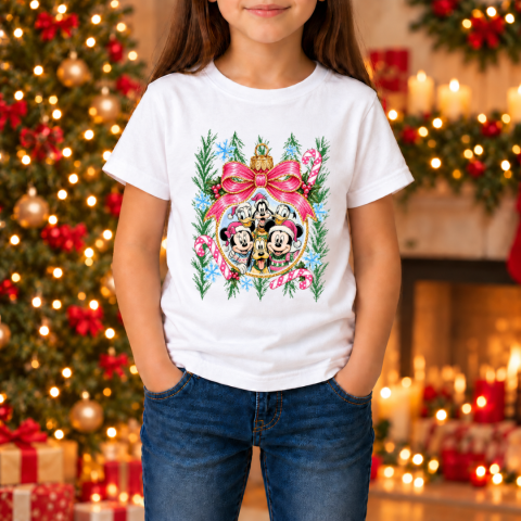 Tricouri Personalizate pentru Copii - Tricou copii de Crăciun – Mickey, Minnie și prietenii