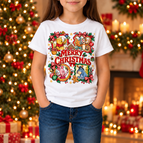 Tricouri Personalizate pentru Copii - Tricou de Crăciun pentru copii - Winnie the Pooh și prietenii