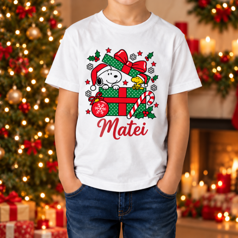Tricouri Personalizate pentru Copii - Tricou de Crăciun pentru copii - Snoopy