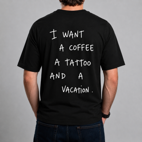 Tricouri cu Mesaje - Tricou I Want a Coffee, a Tattoo and a Vacation