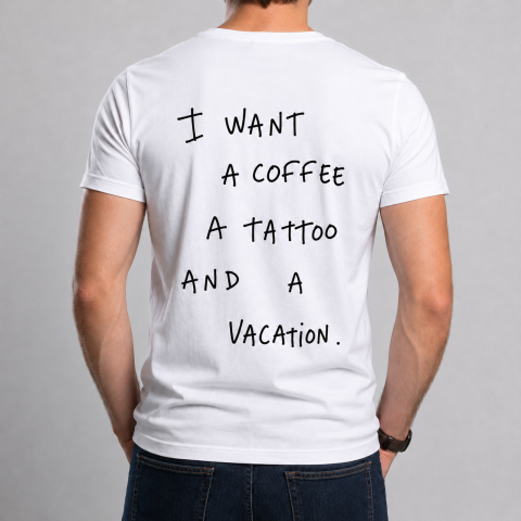 Tricouri Personalizate pentru el - Tricou I Want a Coffee, a Tattoo and a Vacation