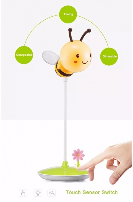 Veioza LED Albina pentru copii, Senzor tactil, 3 nivele, Reincarcabila, Flexibila, USB, pentru birou, dormitor, Culoare Verde [8]