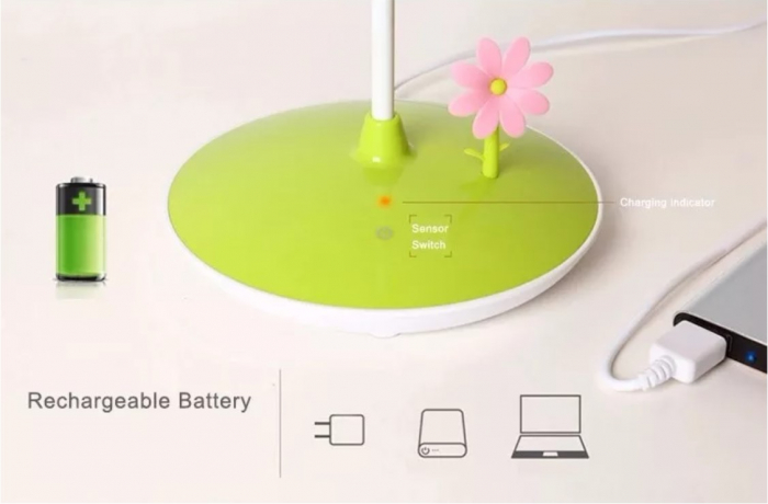 Veioza LED Albina pentru copii, Senzor tactil, 3 nivele, Reincarcabila, Flexibila, USB, pentru birou, dormitor, Culoare Verde [7]