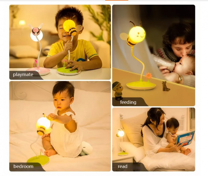 Veioza LED Albina pentru copii, Senzor tactil, 3 nivele, Reincarcabila, Flexibila, USB, pentru birou, dormitor, Culoare Verde [6]