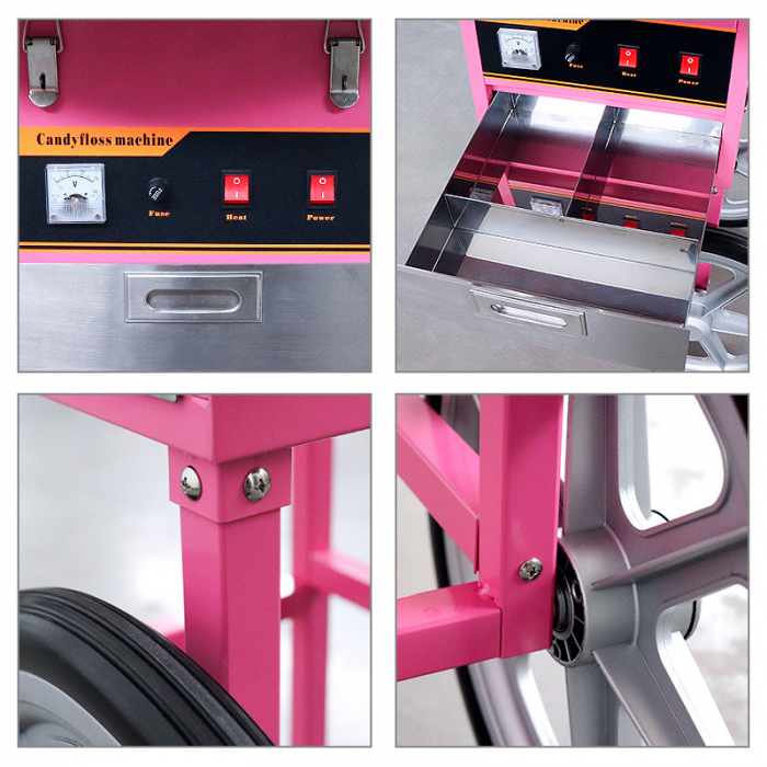 Masina Vata de Zahar Profesionala cu Suport si roti, Cuva INOX reglaj automat temperatura, culoare ROZ [9]