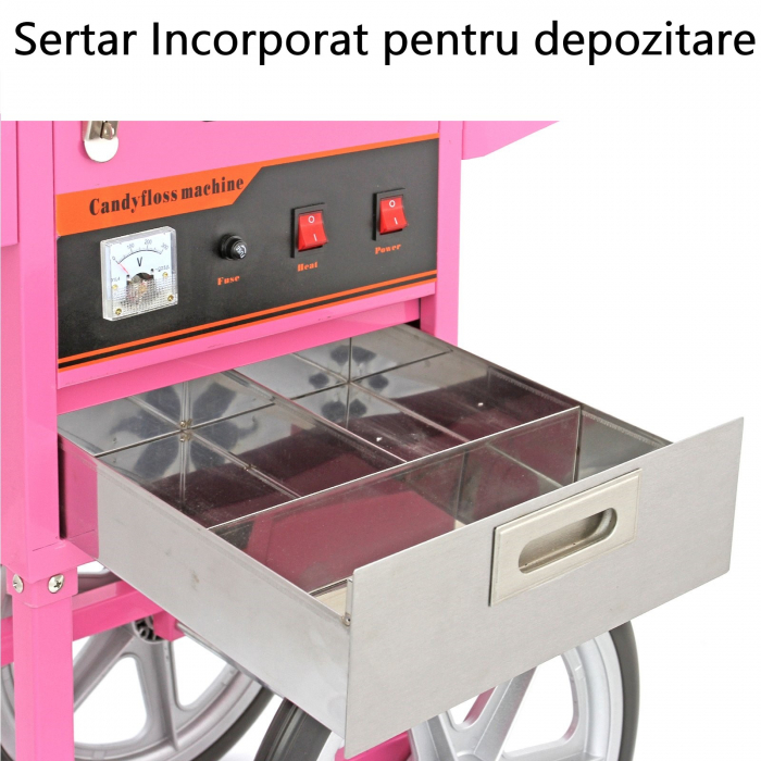 Masina Vata de Zahar Profesionala cu Suport si roti, Cuva INOX reglaj automat temperatura, culoare ROZ [6]