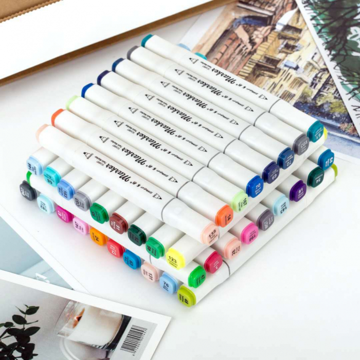 Set 60 Markere Profesionale cu 2 Capete, Cutie Transparenta Depozitare [6]