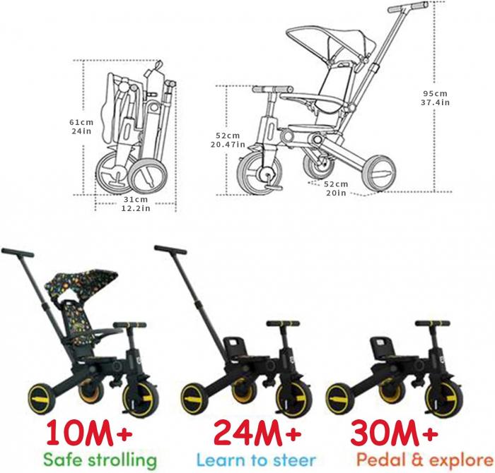 Tricicleta copii 7 in 1, multifunctionala, scaun reversibil cu spatar, pentru copii cu varsta intre 18 luni si 5 ani [7]
