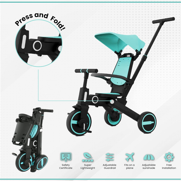 Tricicleta copii 7 in 1, multifunctionala, scaun reversibil cu spatar, pentru copii cu varsta intre 18 luni si 5 ani [4]