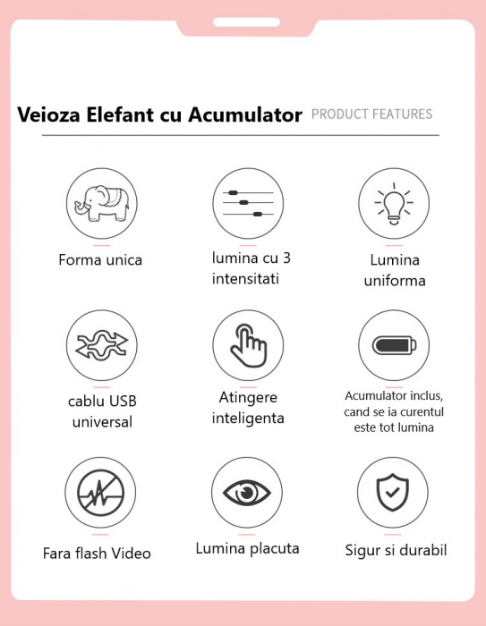 Veioza LED Elefant, Flexibila, Reincarcabila, senzor tactil, 3 nivele luminozitate, cu suport de pixuri si telefon, pentru copii, USB, Albastra [2]