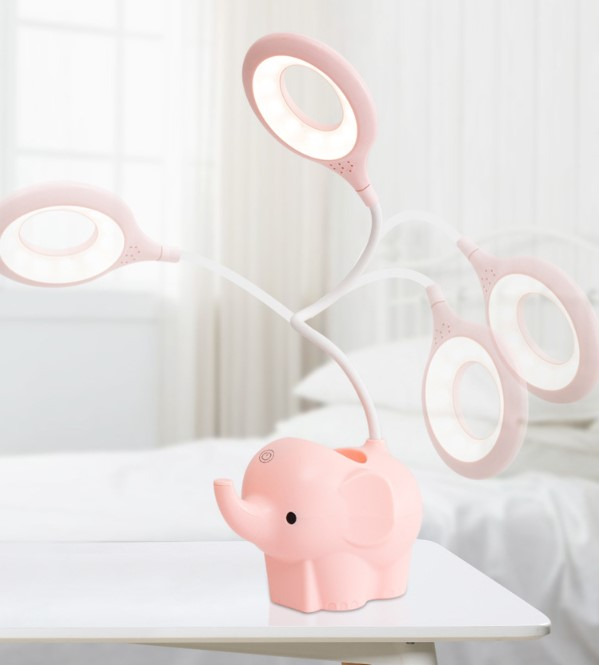 Veioza LED Elefant, Flexibila, Reincarcabila, senzor tactil, 3 nivele luminozitate, cu suport de pixuri si telefon, pentru copii, USB, Albastra [8]