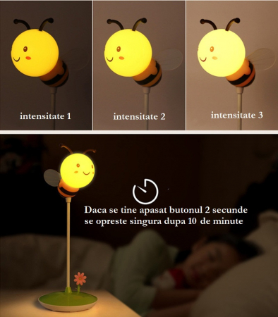 Veioza LED Albina pentru copii, Senzor tactil, 3 nivele, Reincarcabila, Flexibila, USB, pentru birou, dormitor, Culoare Verde [4]