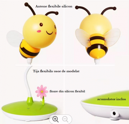 Veioza LED Albina pentru copii, Senzor tactil, 3 nivele, Reincarcabila, Flexibila, USB, pentru birou, dormitor, Culoare Verde [3]