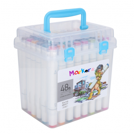 Markere - Set 48 Markere Profesionale cu 2 Capete, Cutie de Transport si Depozitare