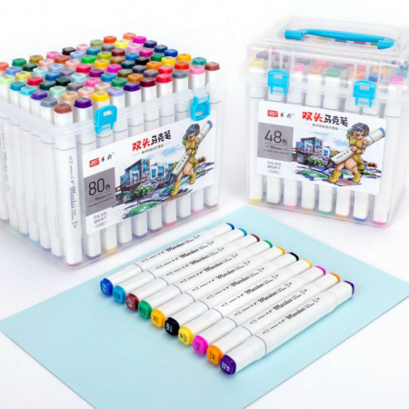 Set 60 Markere Profesionale cu 2 Capete, Cutie Transparenta Depozitare [0]