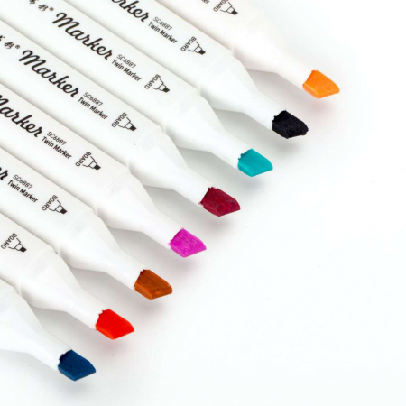 Set 60 Markere Profesionale cu 2 Capete, Cutie Transparenta Depozitare [3]