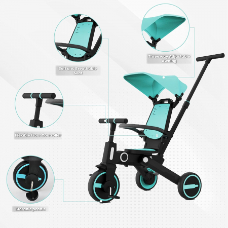 Tricicleta copii 7 in 1, multifunctionala, scaun reversibil cu spatar, pentru copii cu varsta intre 18 luni si 5 ani [2]