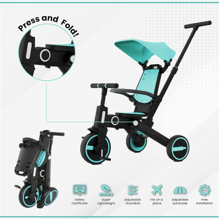 Tricicleta copii 7 in 1, multifunctionala, scaun reversibil cu spatar, pentru copii cu varsta intre 18 luni si 5 ani [3]